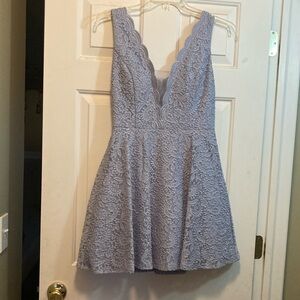 City Studio Blue Fit and Flare Mini Dress Plunge Neckline